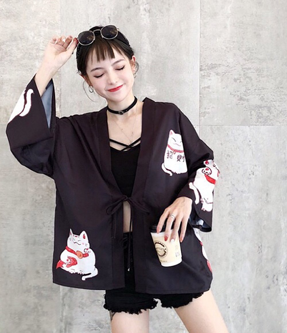 Women's 3/4 Sleeve Kimono Cardigan Tops Cover up OneSize