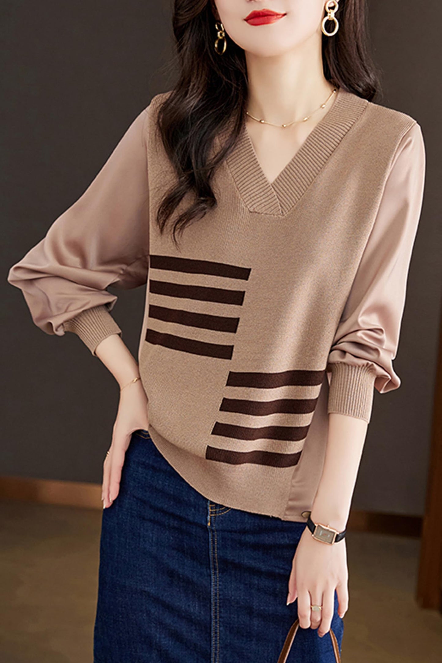 Pullover Striped Pattern Fashion Trend Tops