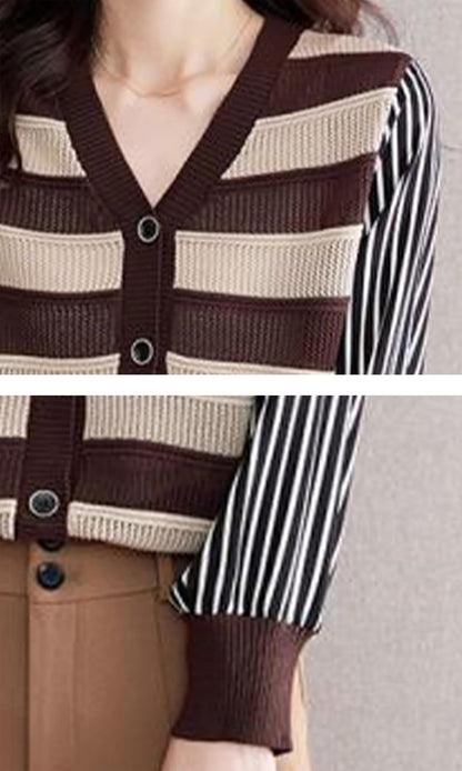 Womens Striped Cardigan Sweaters Tops