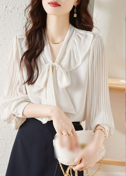 Ruffle Shirt Tie Neck Loose Blouse