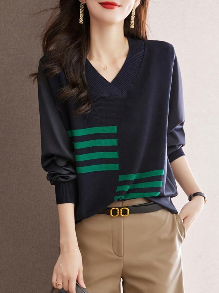 Pullover Striped Pattern Fashion Trend Tops