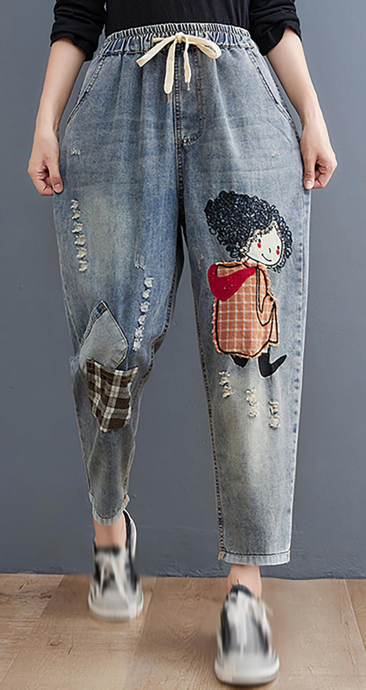 BK-Jeans Denim Elastic Waist with Pocket - LAI MENG FIVE CATS