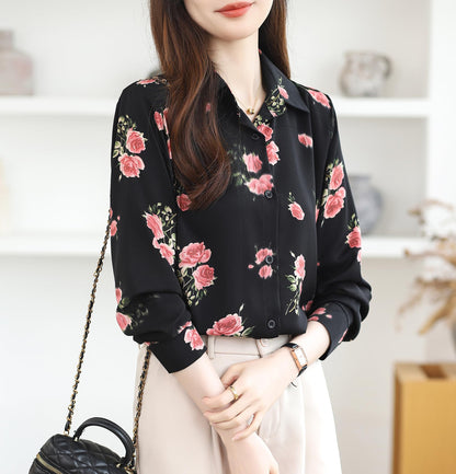 Shirt Floral Print Long Sleeve Button Blouse