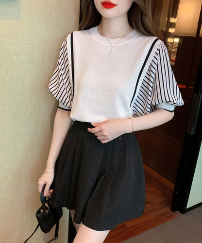 Patchwork Stripe Short Sleeve Knit Tops