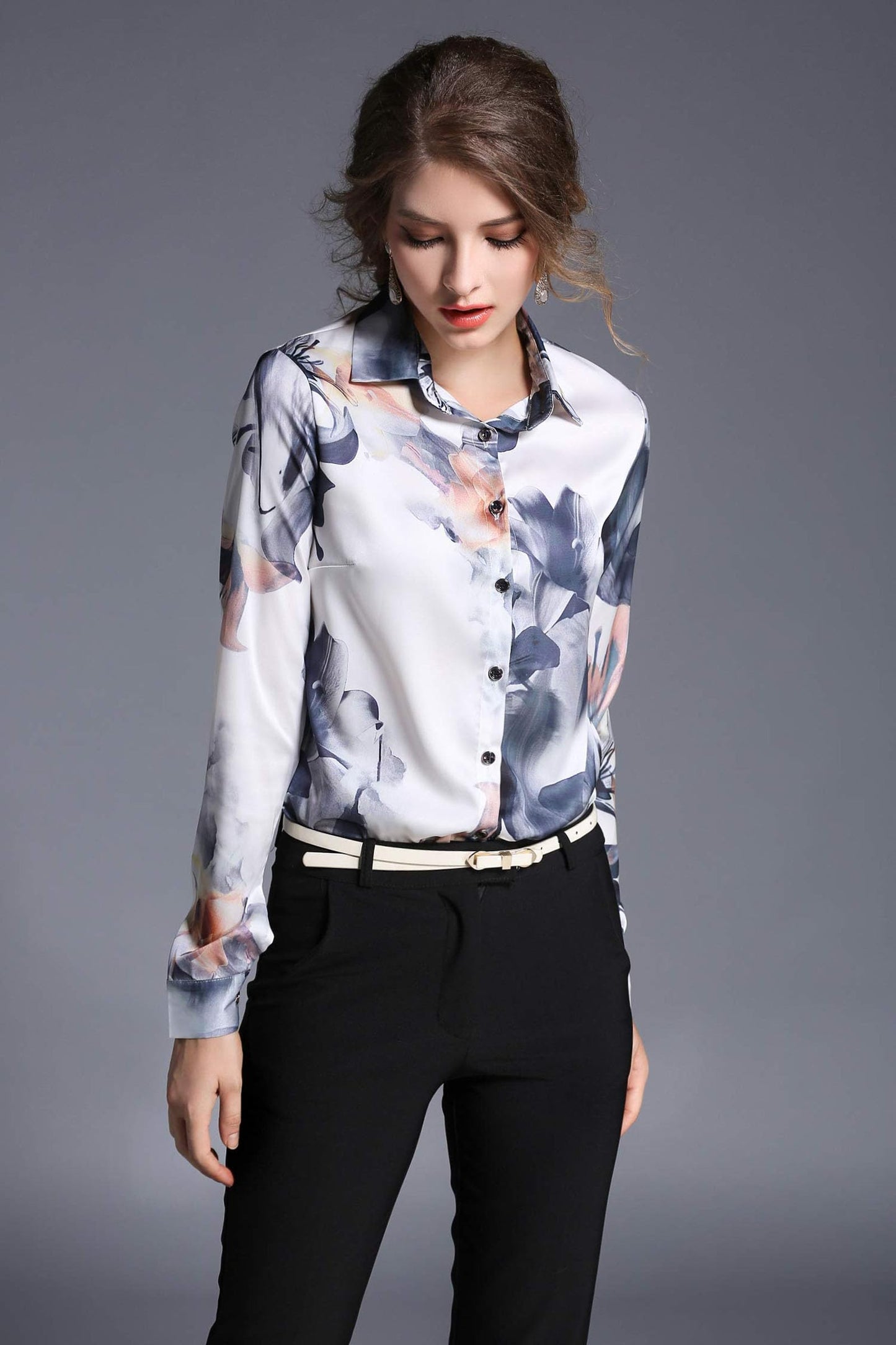 Shirt Floral Print Long Sleeves Button Blouse