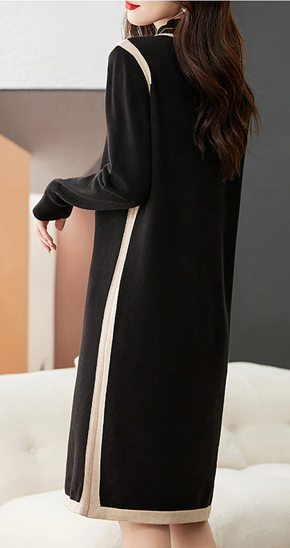 Knit Crew Neck A Line Midi Dress with Belt