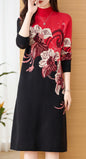 Knit Floral Pullover Elegant Winter Midi Dress