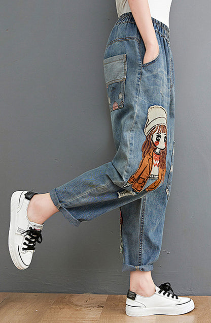 BK-Loose Jeans Elastic Waist with Pocket