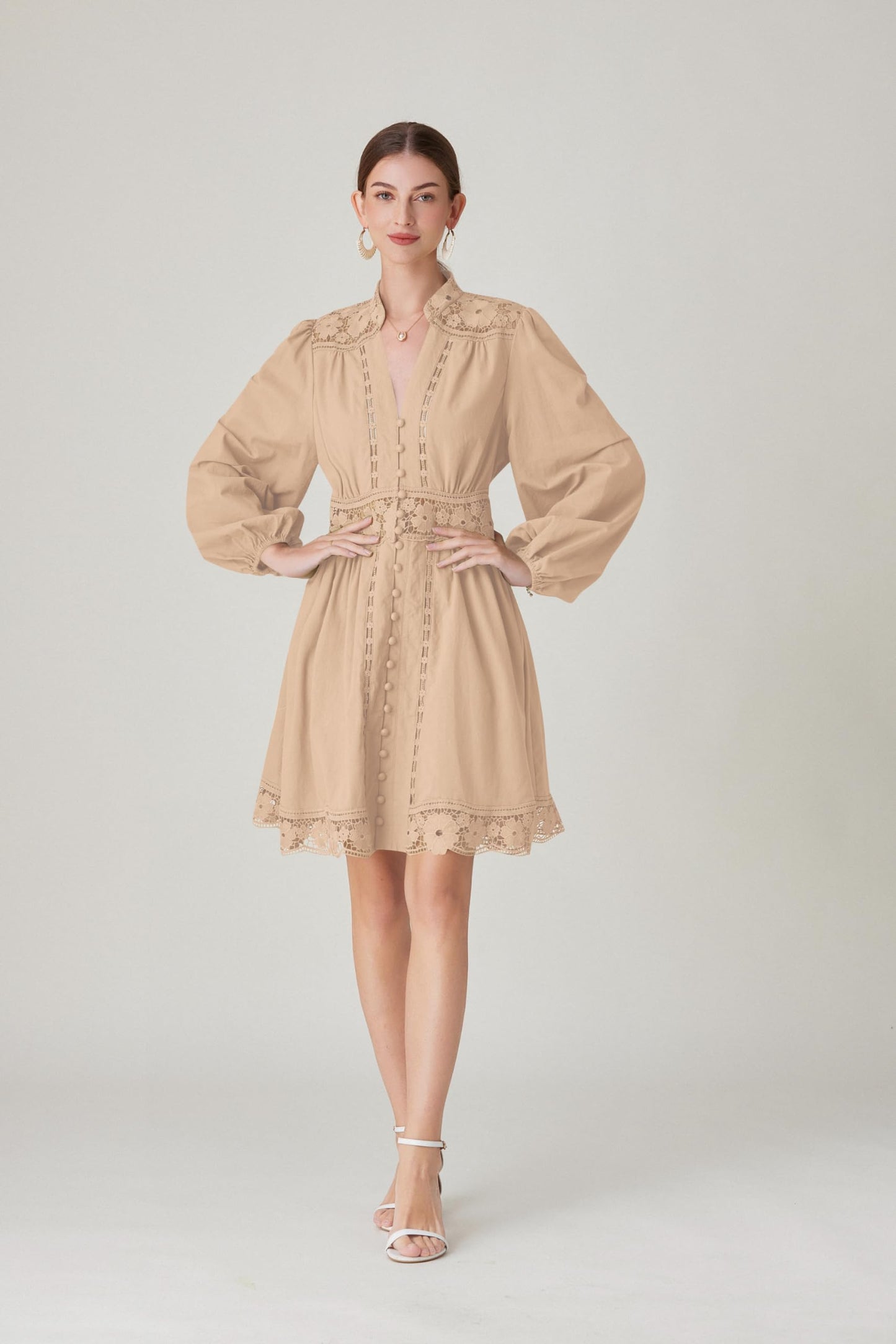 BK-Lace Lantern Long Sleeve Mini Dress