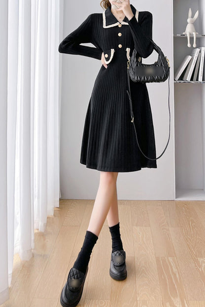 Fall Knit Collar Neck Tunic Sweater Mini Dress