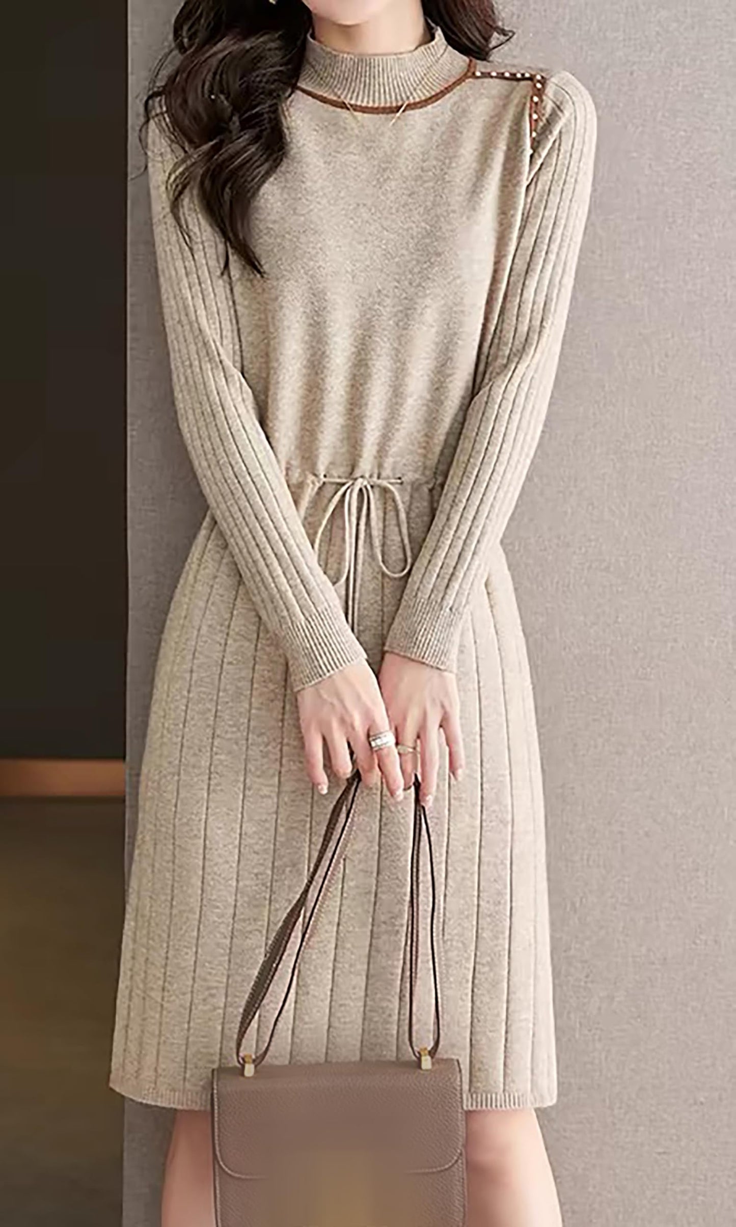 Knit Tied Pleated A-Line Mini Dress