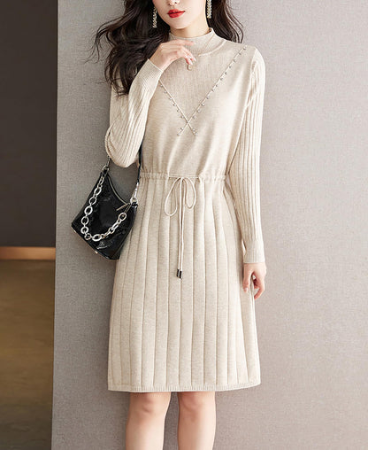 Knit Solid Pullover Mini Dress with Drawstring