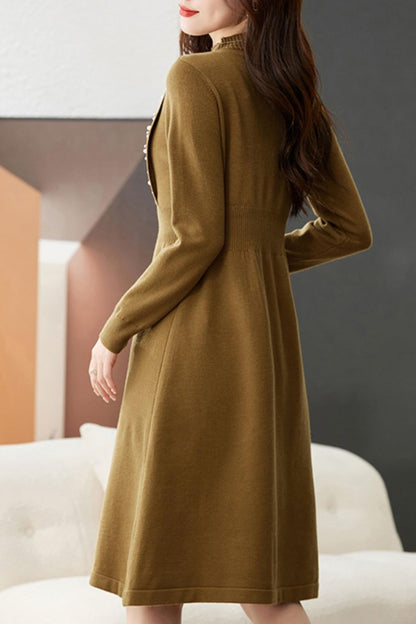 Knit Bead Solid Color Pullover Midi Dress