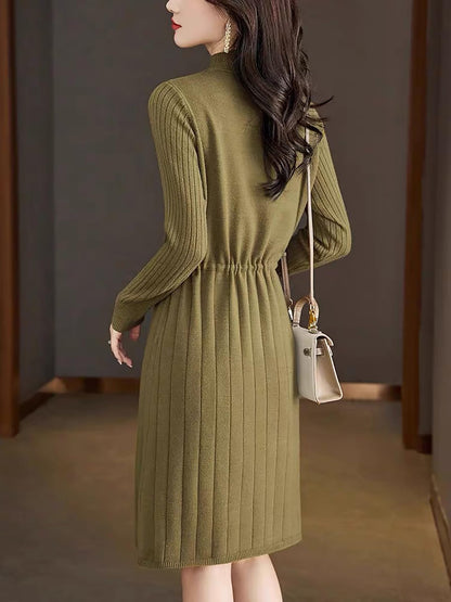 Knit Solid Pullover Mini Dress with Drawstring