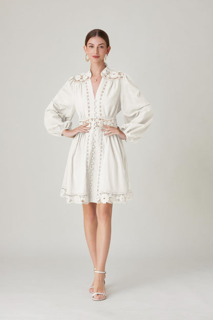 BK-Lace Lantern Long Sleeve Mini Dress