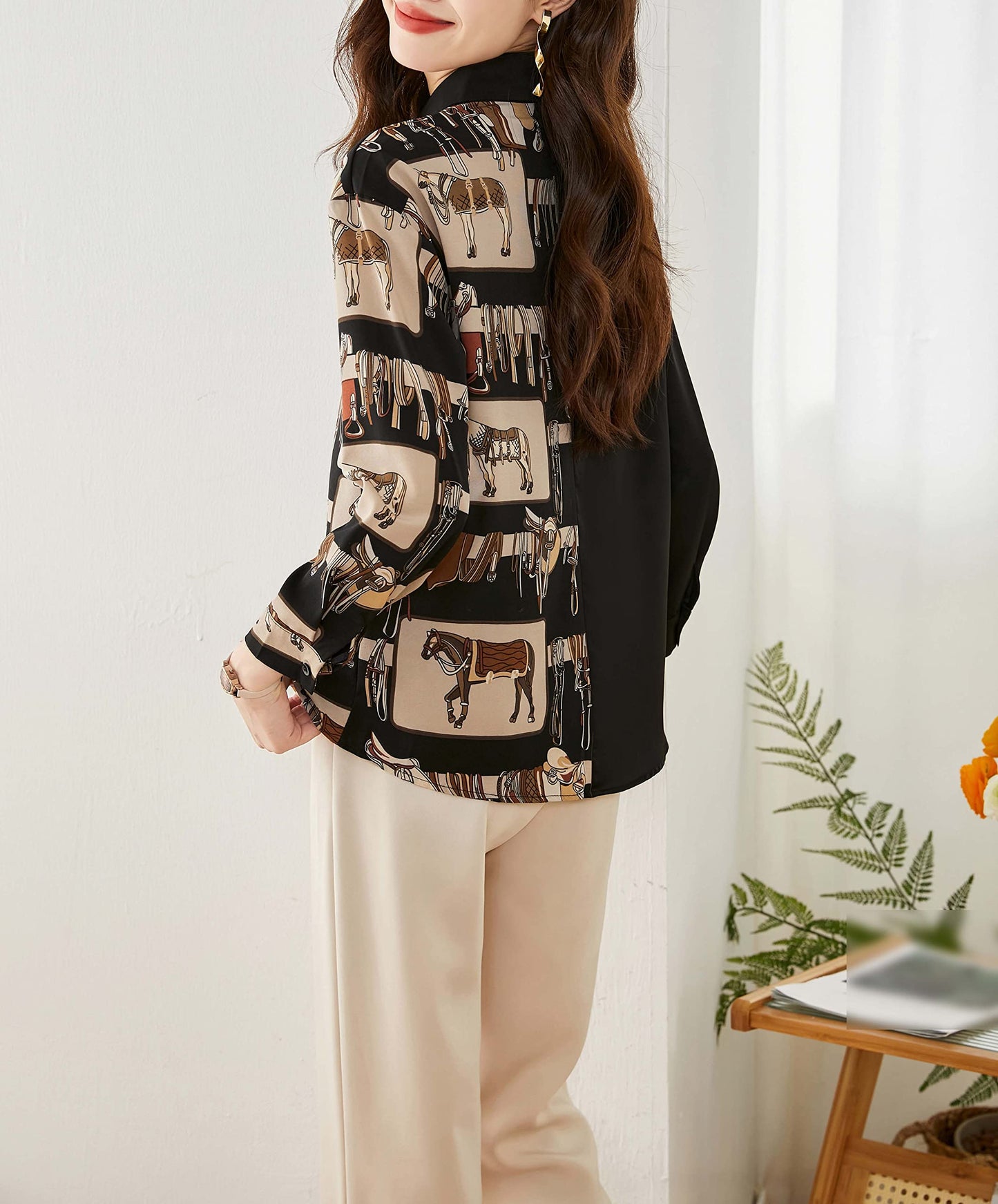 Casual Baroque Print Button Blouse