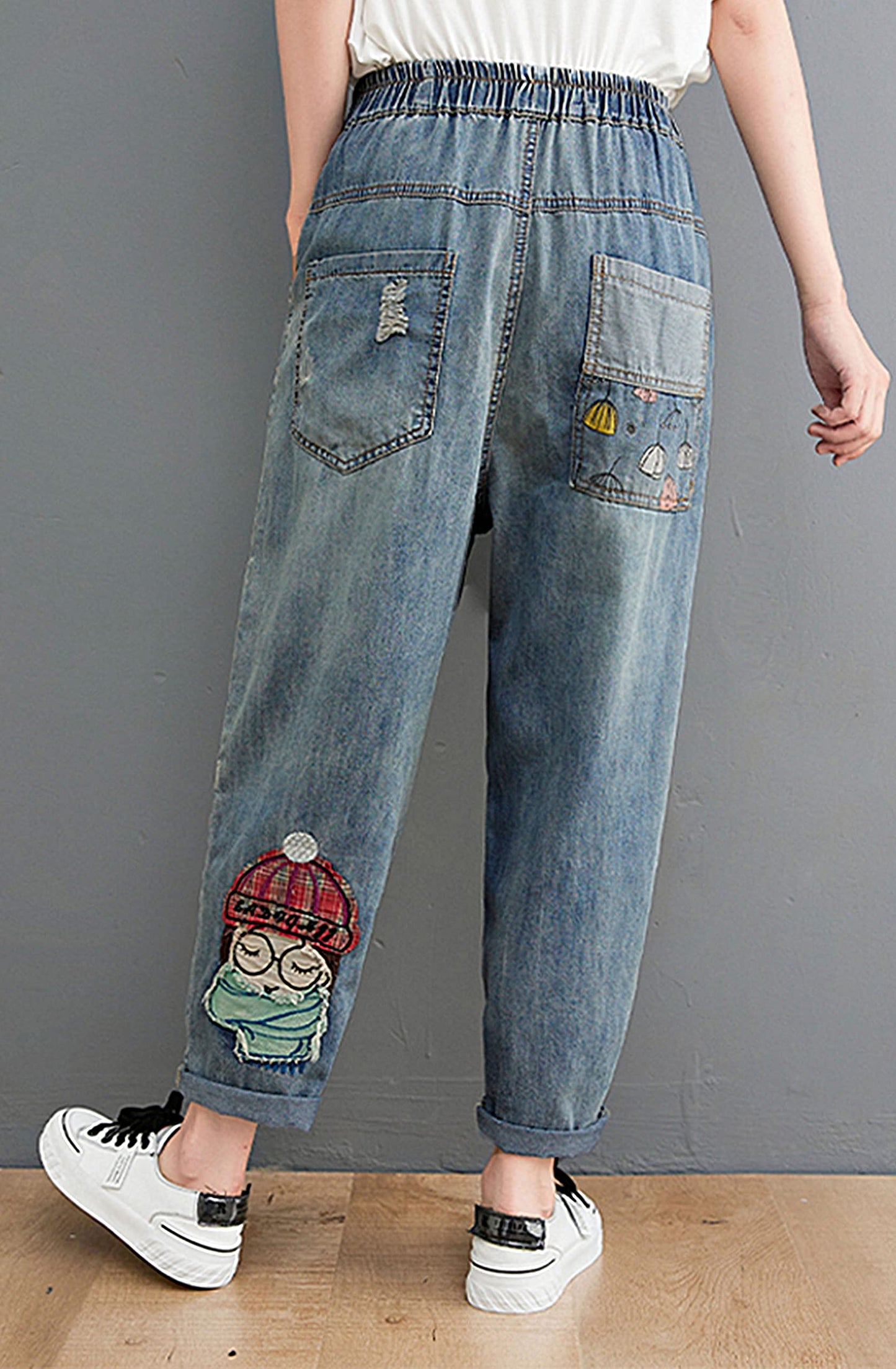 BK-Loose Jeans Elastic Waist with Pocket