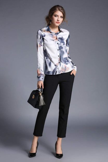 Shirt Floral Print Long Sleeves Button Blouse