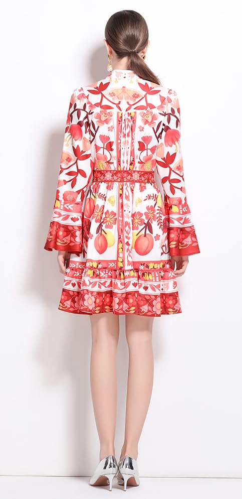 Floral Print Bell Sleeve Button Mini Dress