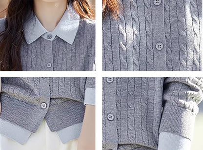 Knit Button Patchwork Pullover Fall Outfits