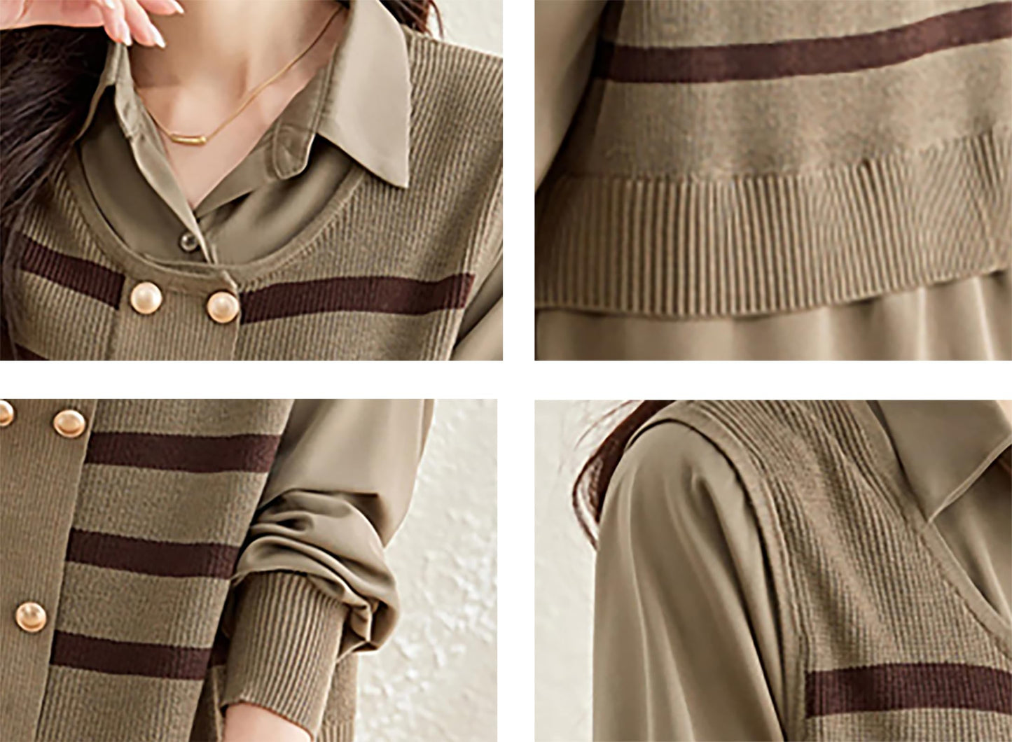 Knit Patchwork Stripe Button Pullover Top