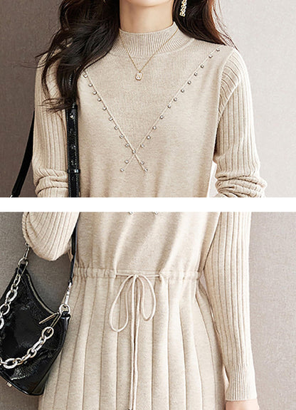 Knit Solid Pullover Mini Dress with Drawstring