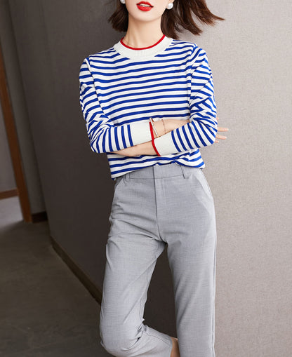Women's Fall Lightweight Sweater Striped Knit Pullover Tops