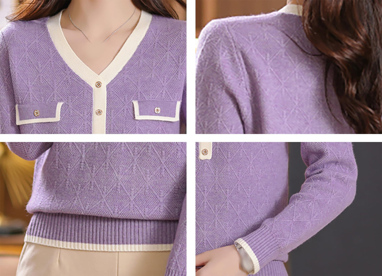 Knit Solid Color Button Pullover Tops