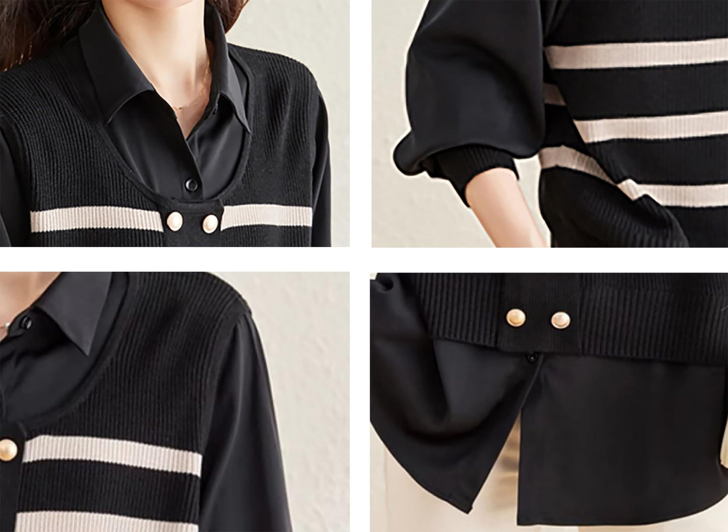 Knit Patchwork Stripe Button Pullover Top