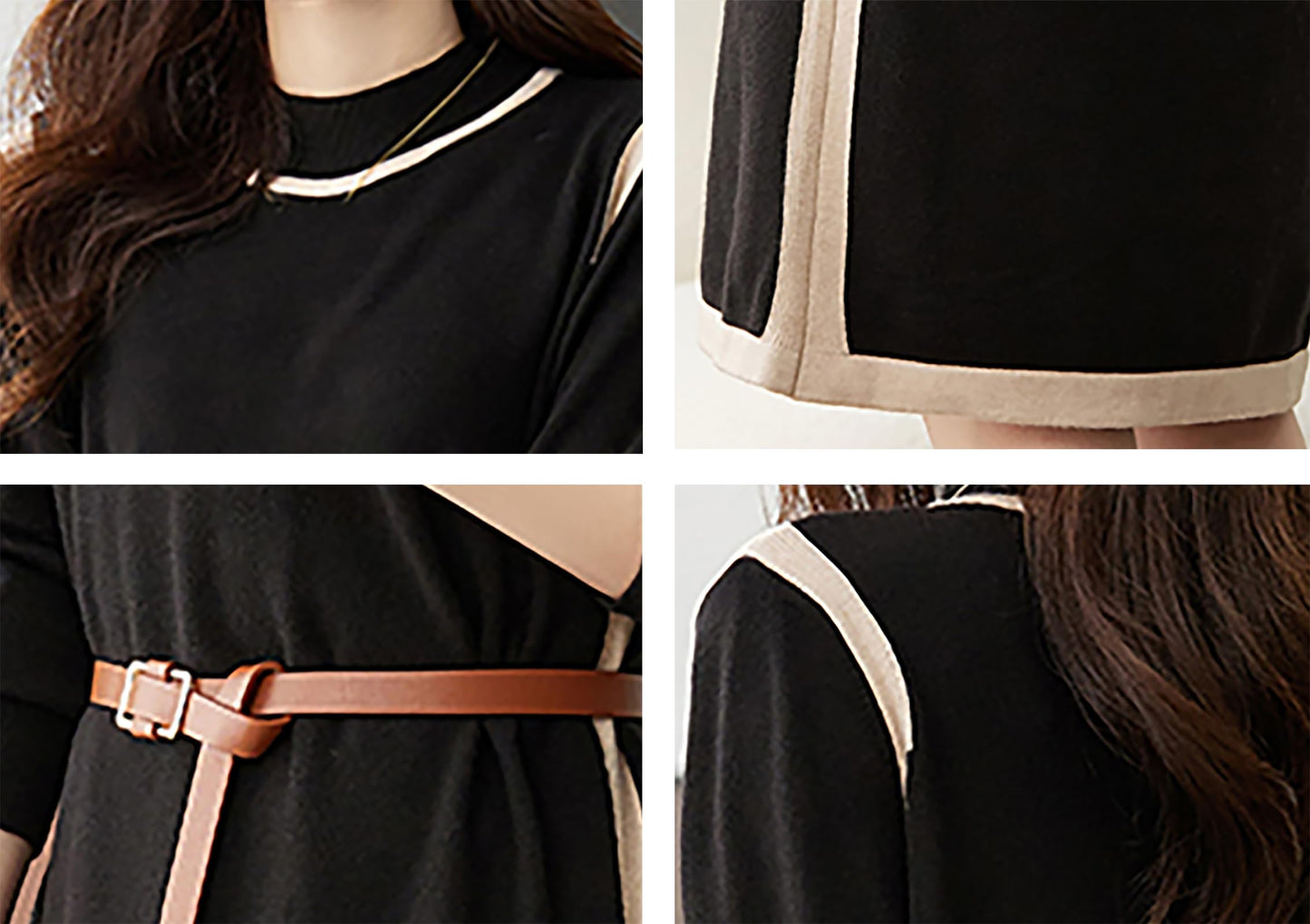 Knit Crew Neck A Line Midi Dress with Belt