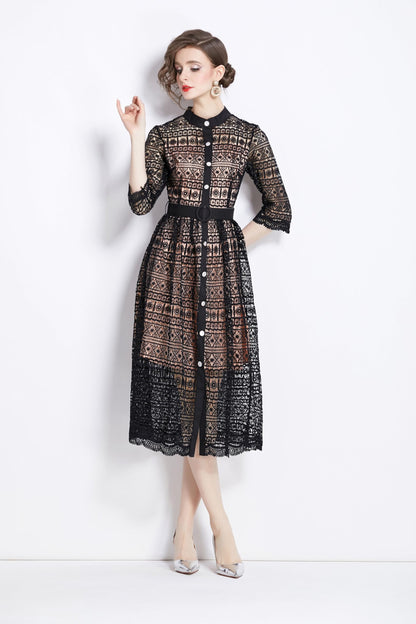 Floral Lace Midi Dress with Belt