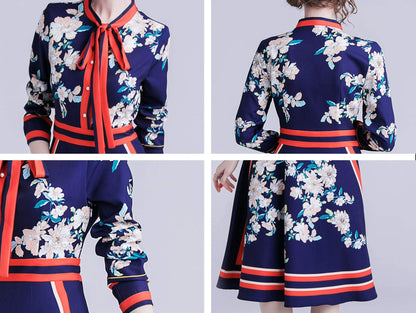 SSY-Women's 3/4 Sleeve Floral Print Button  Midi Dress