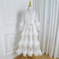 Bell Sleeves  Buttons Ruffle Layered Hem Hollow Princess Dress with Belt - LAI MENG FIVE CATS