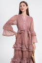 Bell Sleeves  Buttons Ruffle Layered Hem Hollow Princess Dress with Belt - LAI MENG FIVE CATS