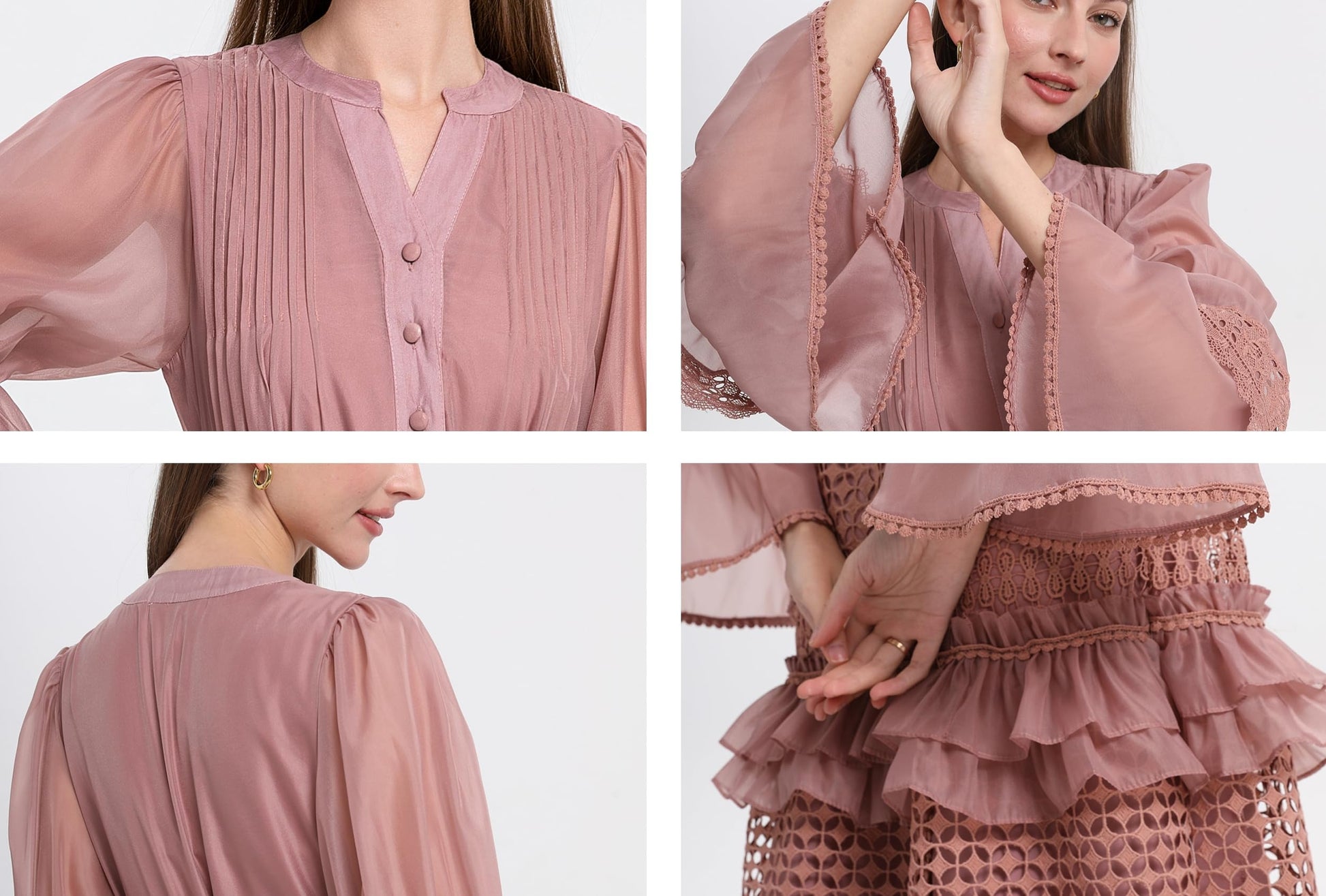 Bell Sleeves  Buttons Ruffle Layered Hem Hollow Princess Dress with Belt - LAI MENG FIVE CATS