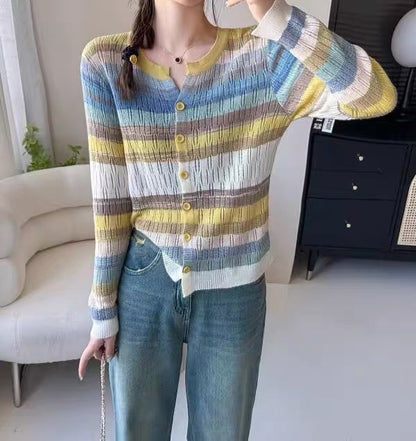 Colorful Stripe Open-Knit Cardigan – Lightweight Summer Layer