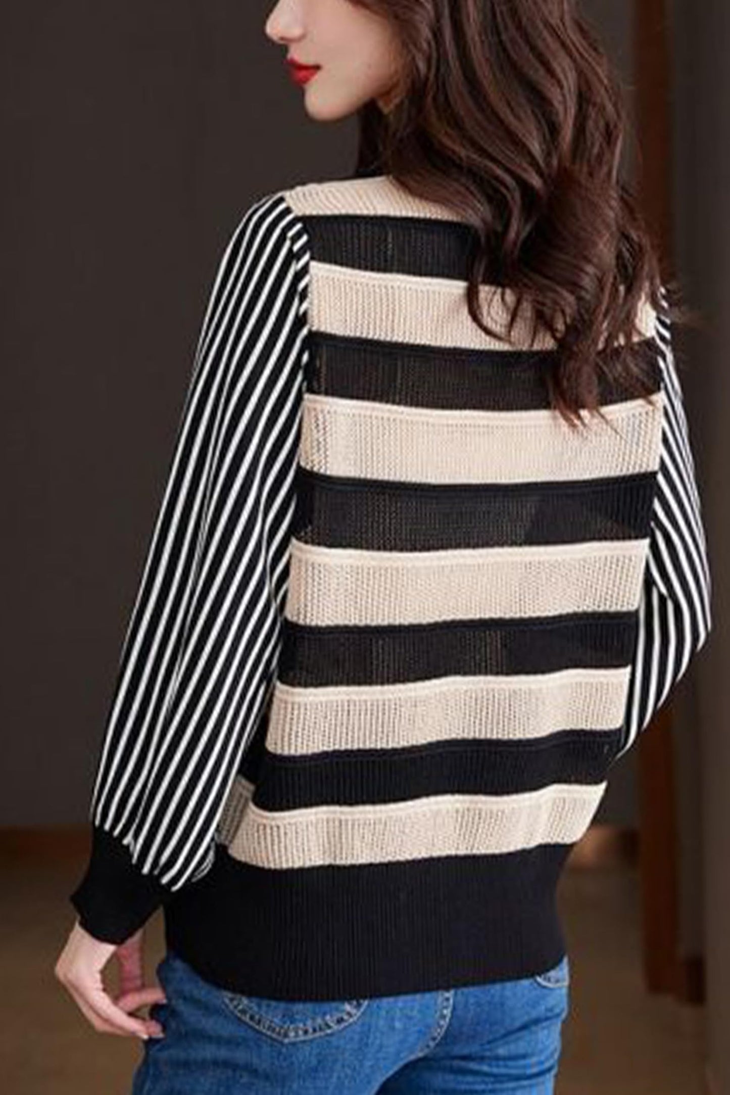 SSY-Women's V-Neck Striped Cardigan Sweaters