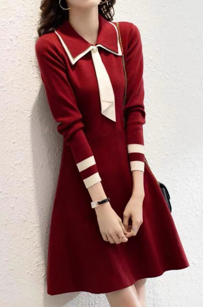 27795 Tie-Neck Knit Dress – Elegant Fall Dress for Women