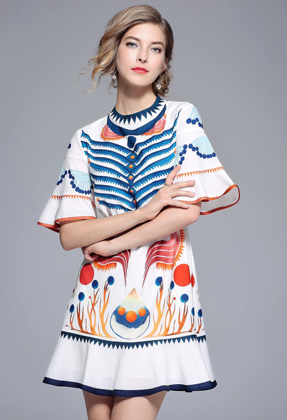 SSY-Women's Bell Short Sleeve Floral Print Mini Dress