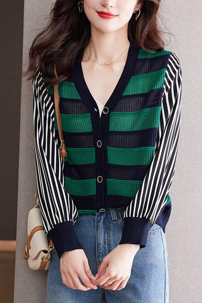 SSY-Women's V-Neck Striped Cardigan Sweaters