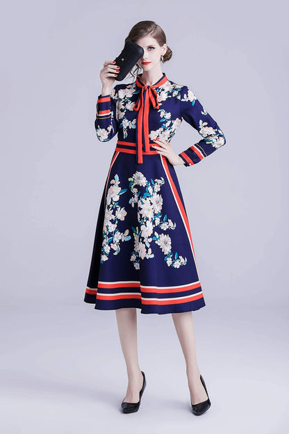 SSY-Women's 3/4 Sleeve Floral Print Button  Midi Dress