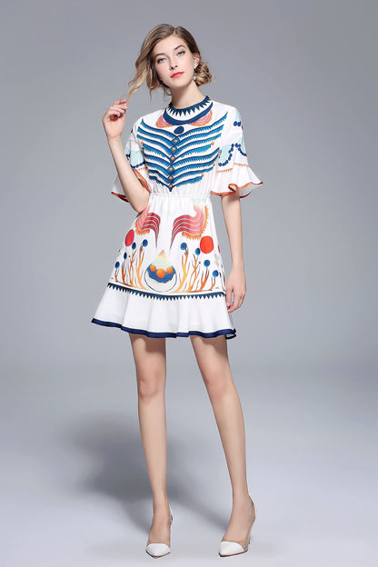 SSY-Women's Bell Short Sleeve Floral Print Mini Dress