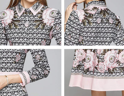 SSY-Women's 3/4 Sleeve Floral Print Button up Midi Dress