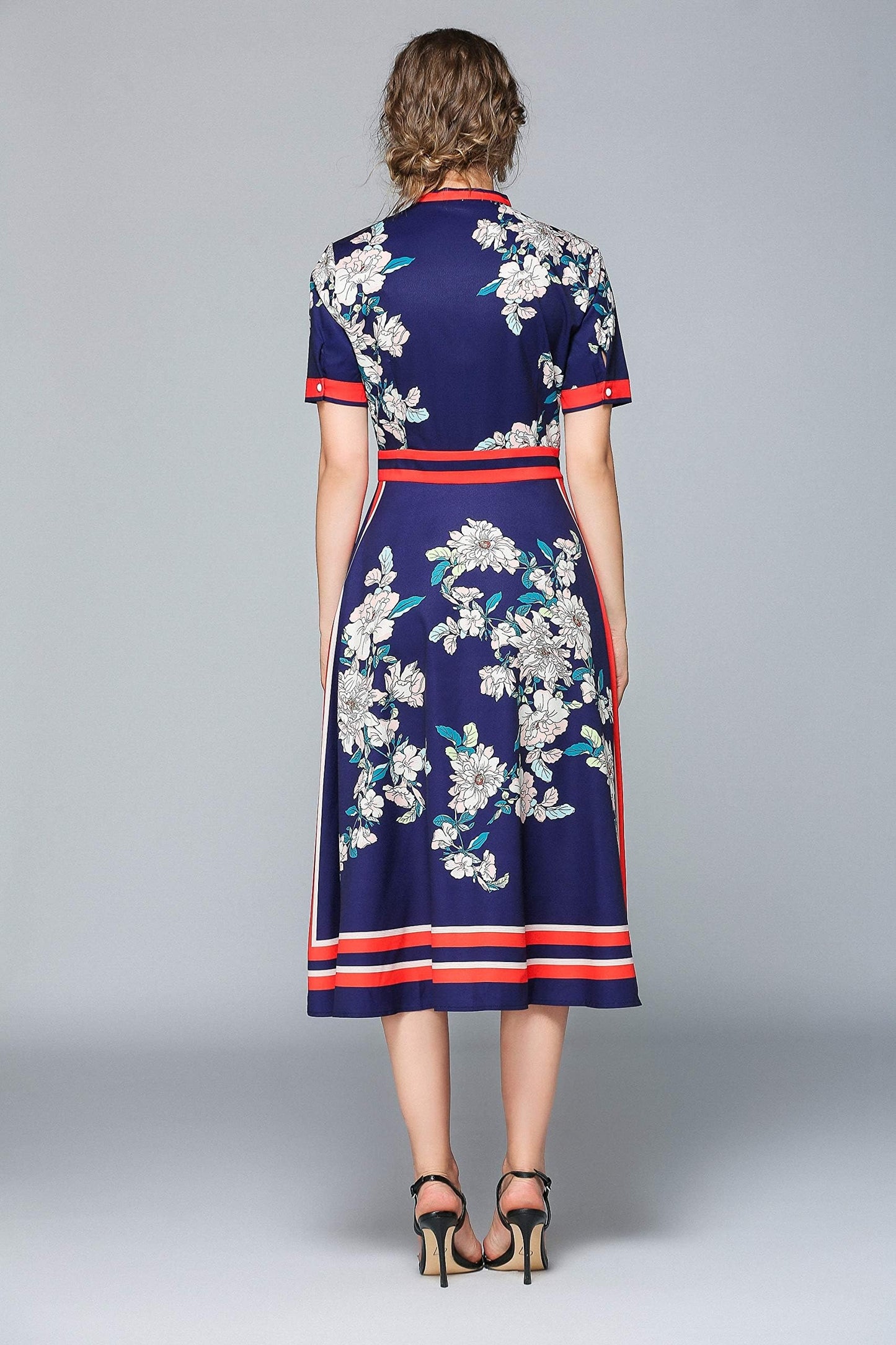 SSY-Women's Short Sleeve Floral Print Button Midi Dress