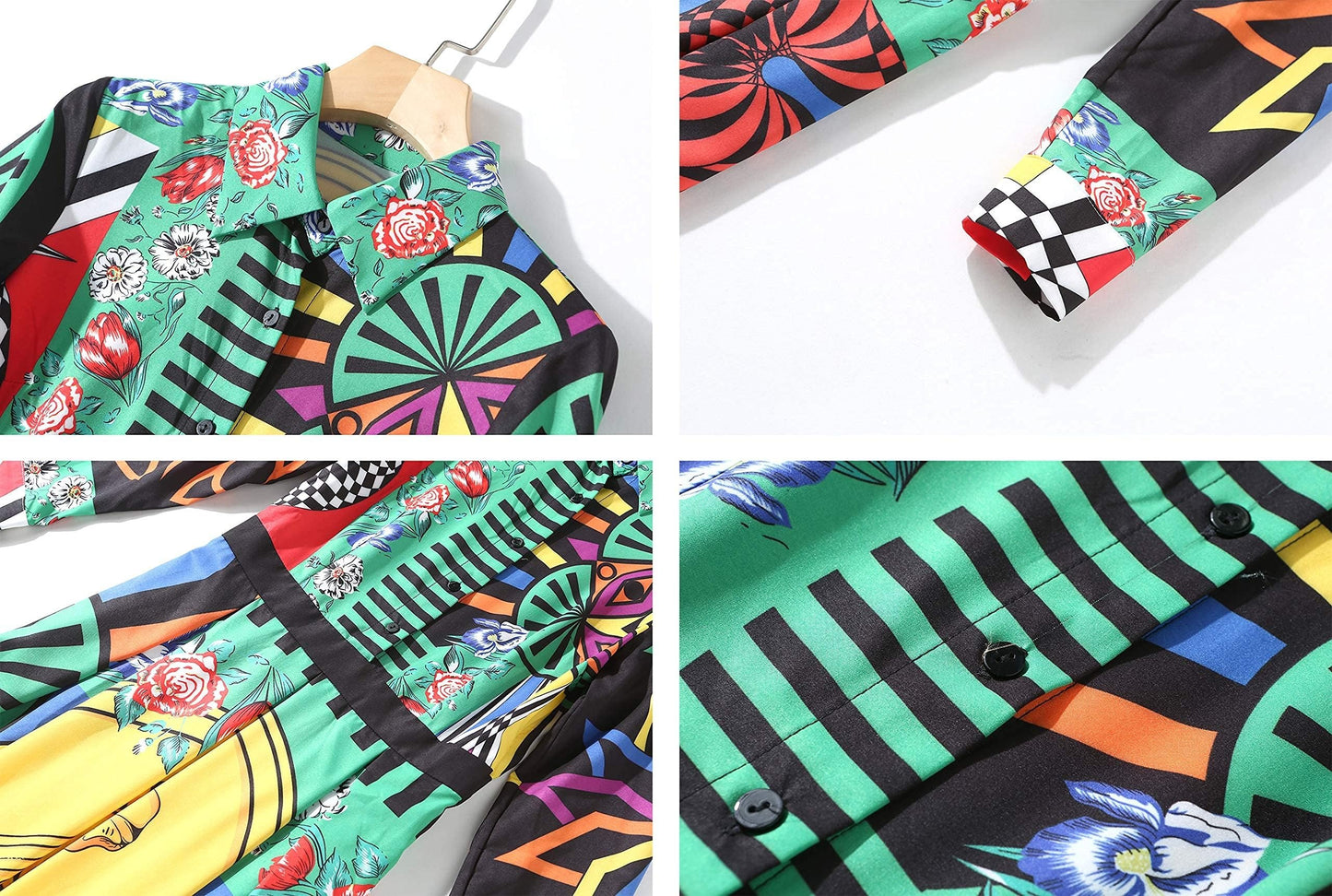 FSY-Women's Floral Print Button Up Split Long Dress