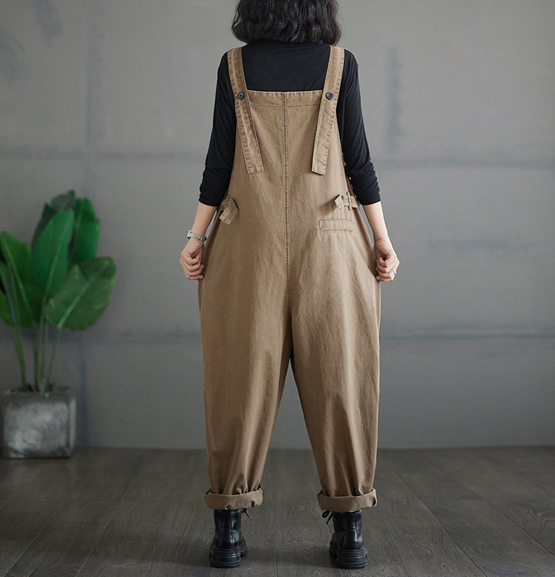 Front Zipper Button Fit Harem  Bib Overalls