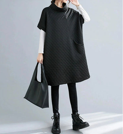 High Collar Loose Pullover Dress with Pocket