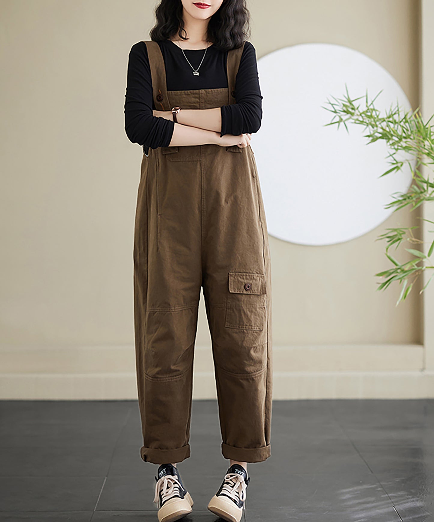 Strap Straight Wide Leg Stretchy Loose Bib Overalls