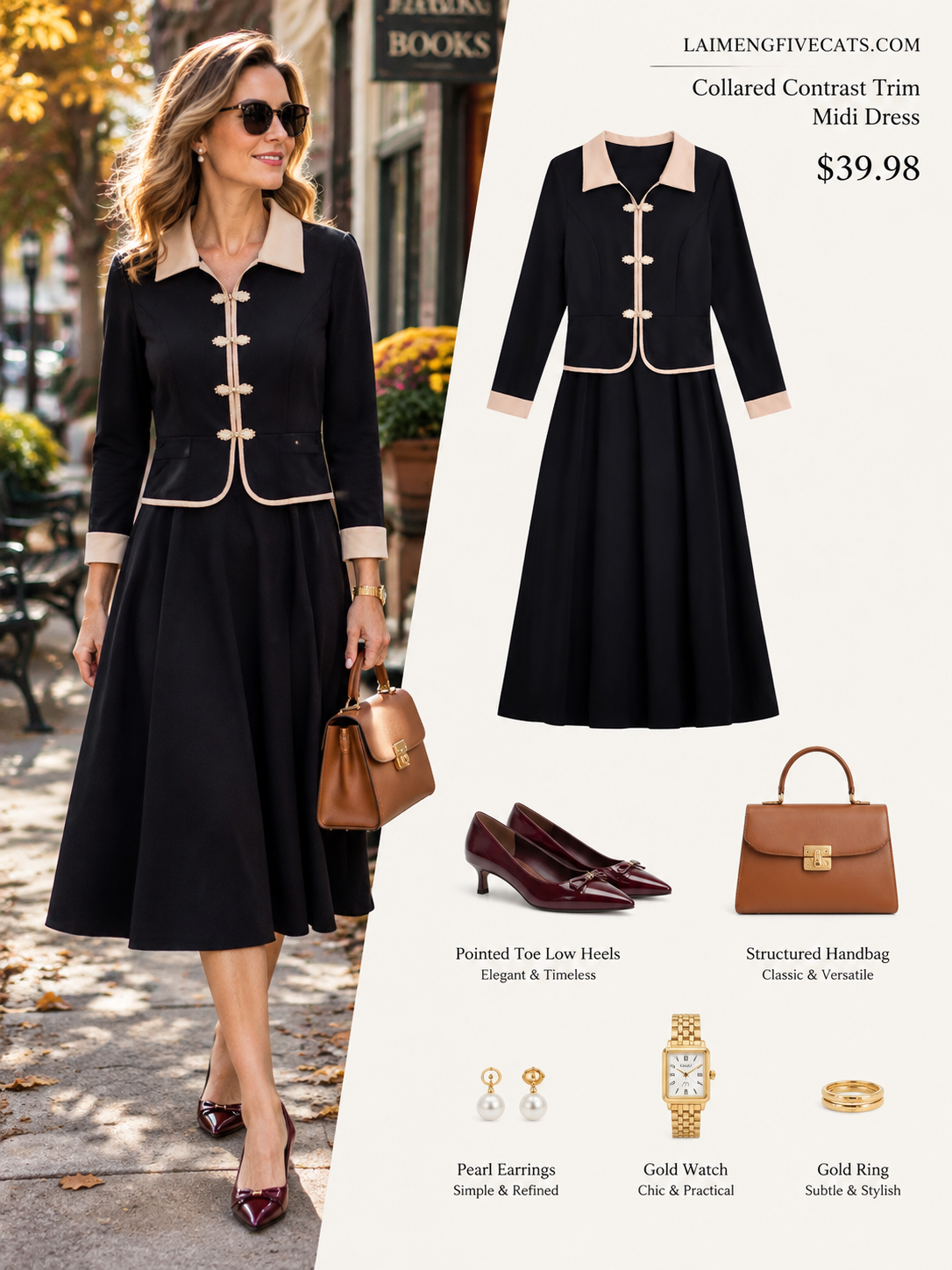 28724 Contrast Trim Collared Midi Dress - LAI MENG FIVE CATS