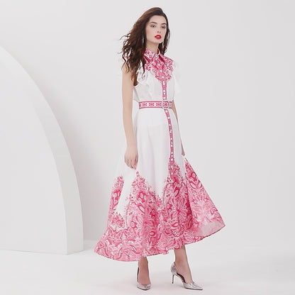 Pink Vintage Dolman Sleeves Maxi Dress with Belt